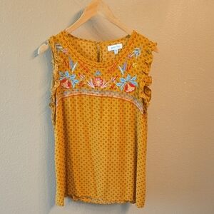 Grace and Lace Embroidered Ruffle Sleeve Top Orange